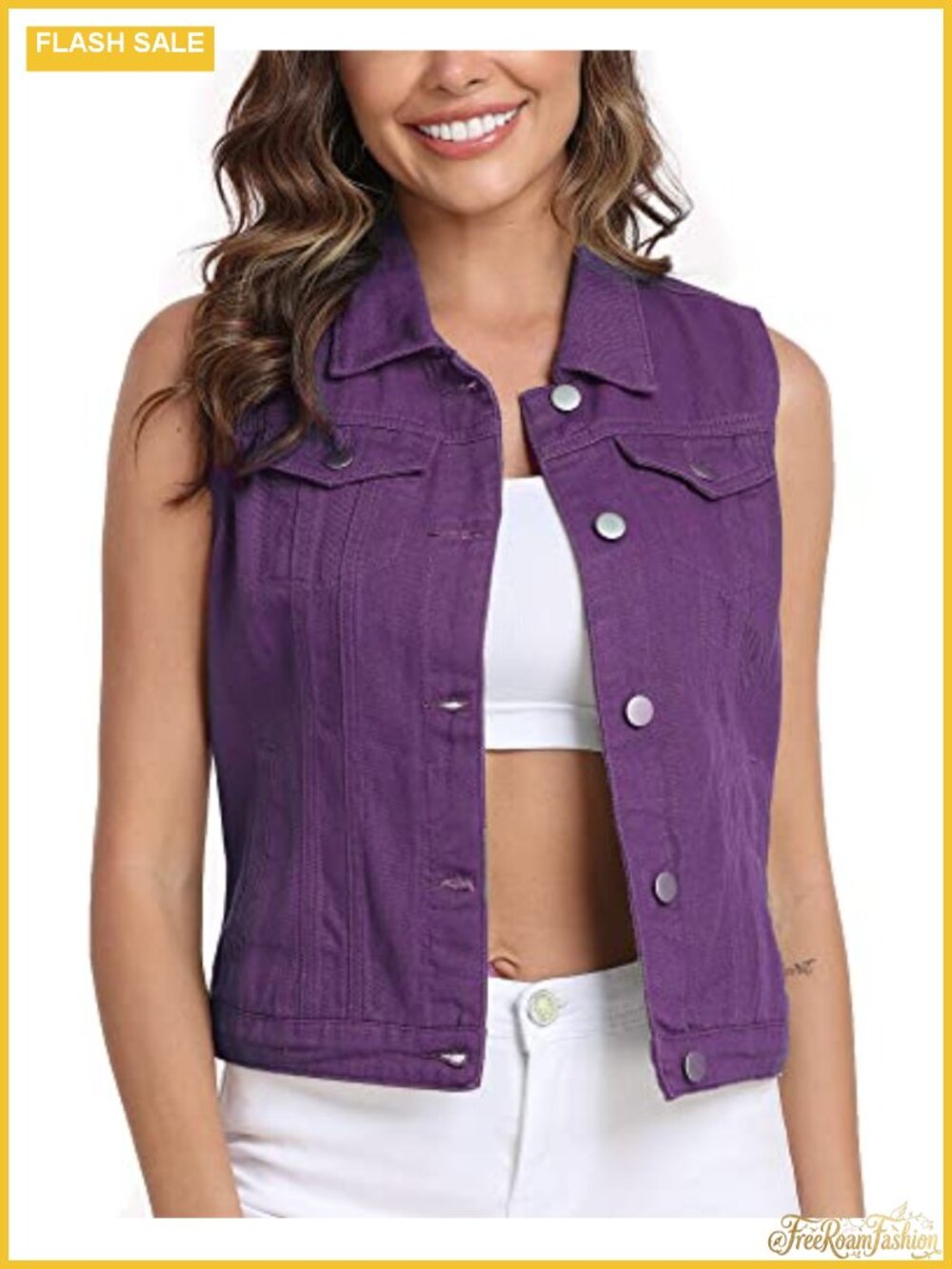 Women's Sleeveless Denim Vest Cotton Polyester Frayed Ripped